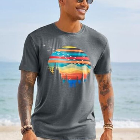 Vintage Graphic Tee Short Sleeve Crewneck Casual Retro Summer Beach Shirt - Picture 3 of 7